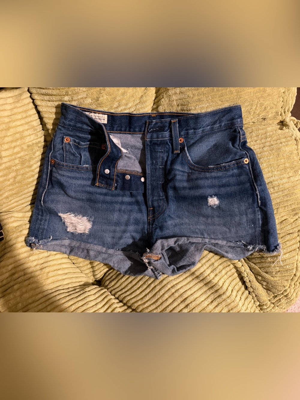 Levi's Dark Blue Distressed Denim Jean Shorts